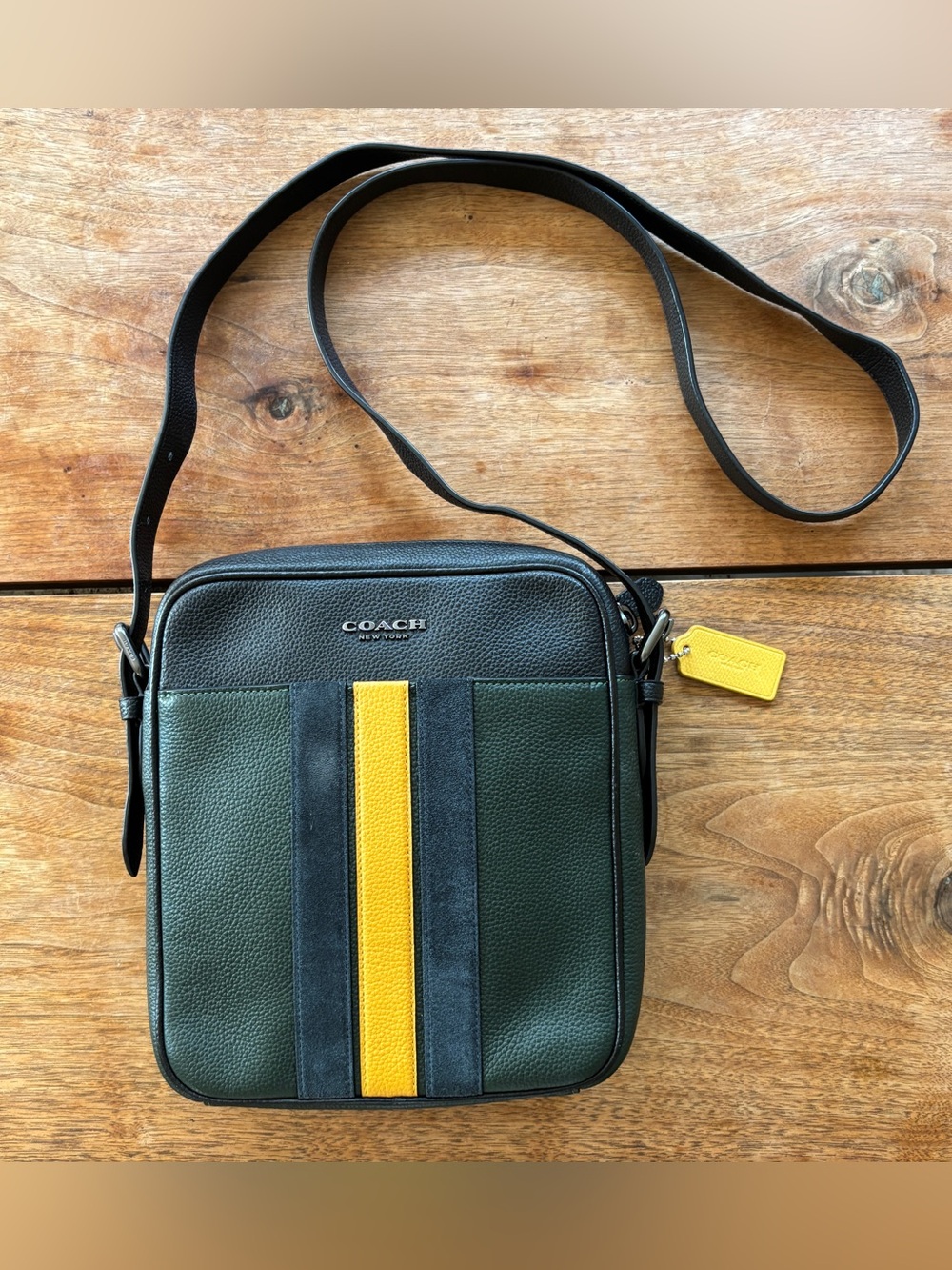 COACH Hudson Crossbody 21 Varsity Stripe Leather Messenger Bag - Picture 10 of 16